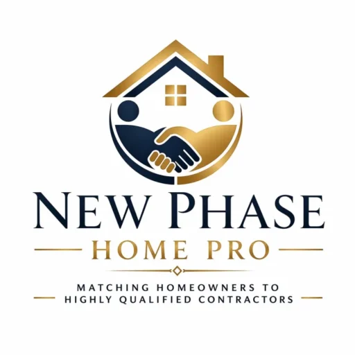 Logo for New Phase Home Pro with a handshake inside a house symbol.